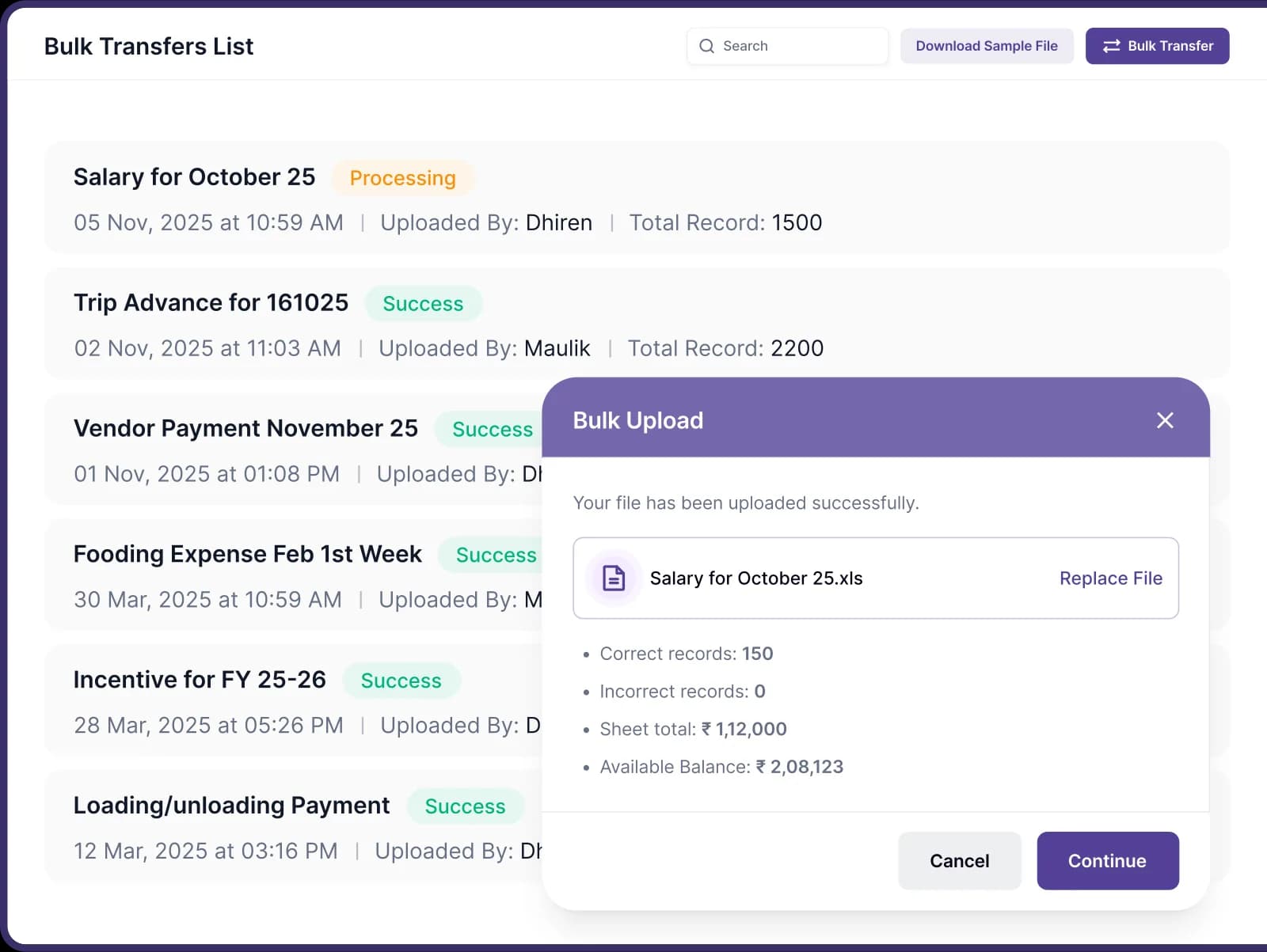 Logixpay bulk payout screen